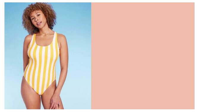 Women's Striped Scoop Neck X-Back One Piece Swimsuit - Shade & Shore™ Yellow, 2 of 7, play video