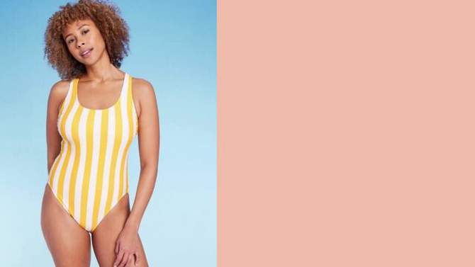Women's Striped Scoop Neck X-Back One Piece Swimsuit - Shade & Shore™ Yellow, 2 of 7, play video