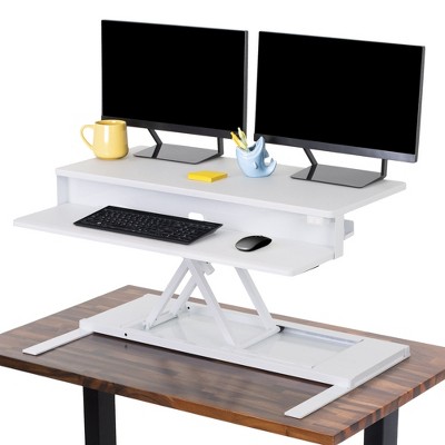 FlexPro Premier Electric Standing Desk Converter – 36" Sit to Stand Workstation – White – Stand Steady