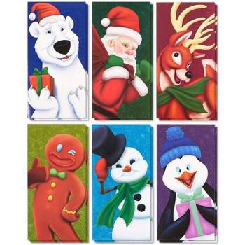 36-Pack Merry Christmas Greeting Cards - Xmas Money and Gift Card Holder Cards in 6 Character Designs - Assorted  with Envelopes Included, 3.6x7.25"