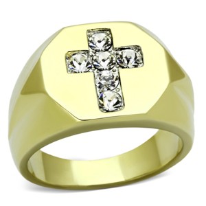 Slickblue Men’s Two-Tone IP Gold Stainless Steel Cross Ring with Clear Synthetic Crystal, Size 8-13 - 1 of 4