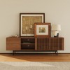 POVISON Mid-Century Modern TV Stand, Louvered Wood Entertainment Center with Slatted Doors, Open Storage,70.87" - 2 of 4