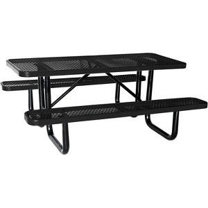 COWLOWN Black Large 72" Expanded Metal Picnic Table, Sturdy Frame, Ample Seating, Umbrella Hole - 1 of 4