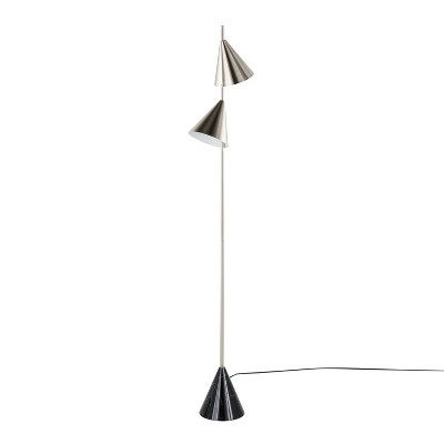 65" Plated Nickel and Black Faux Marble Cone Floor Lamp