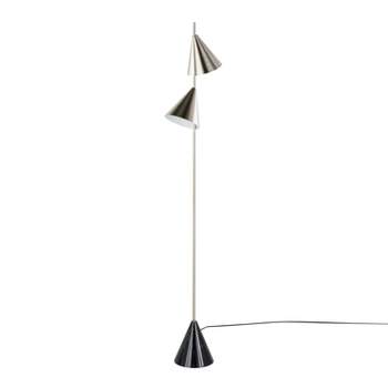LumiSource Cone 65" Contemporary Metal Floor Lamp in Plated Nickel with A Black Faux Marble Metal Base