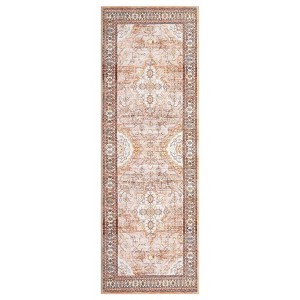 2'x6' Vintage Floral Print Living Room Bedroom Rugs, Washable Non Slip Large Throw Carpet for Dining Room Nursery Kitchen, Orange - 1 of 4