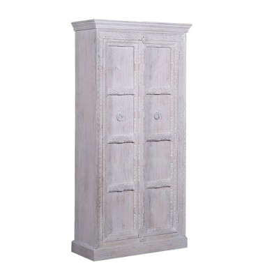 Maven Lane Mahala Handmade Heritage Wooden Cabinet in White Distressed Finish