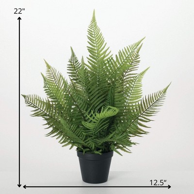 22" Green Plastic Potted Fern for Tabletop Decor
