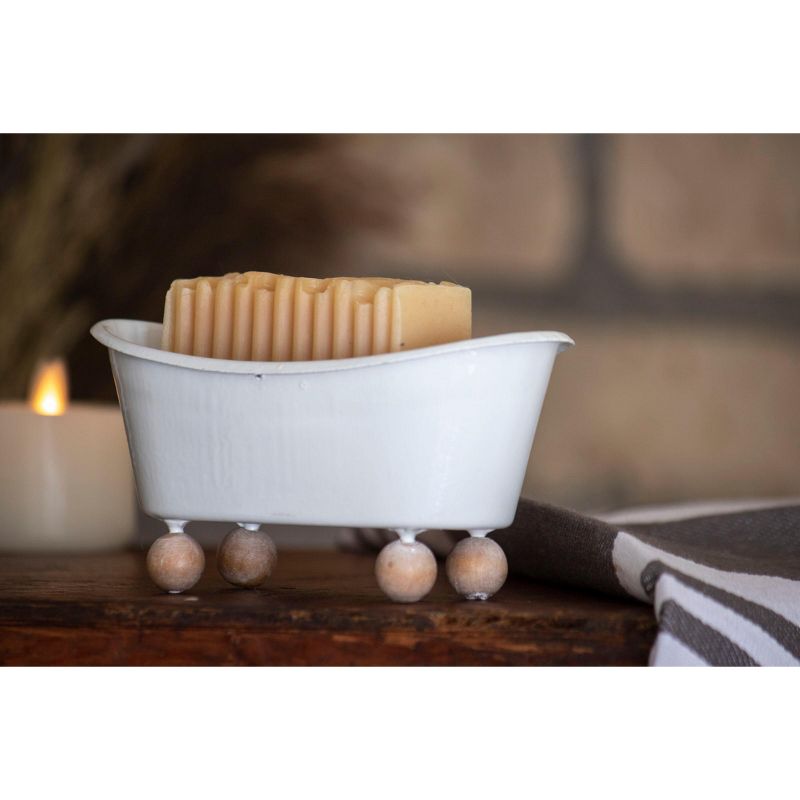 White Enamel Bathtub Soap Dish with Wood Bead Feet - Foreside Home & Garden, 5 of 7