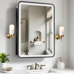 LED Iron Art Rounded Corner Rectangular Black Mirror Cabinet - 1 of 4