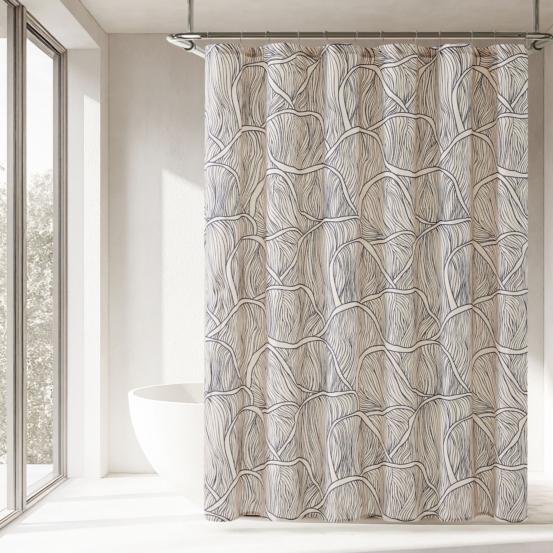 Chuks Collins x Lush Decor Umbra Bloom Shower Curtain Navy/Neutral Single 72x72