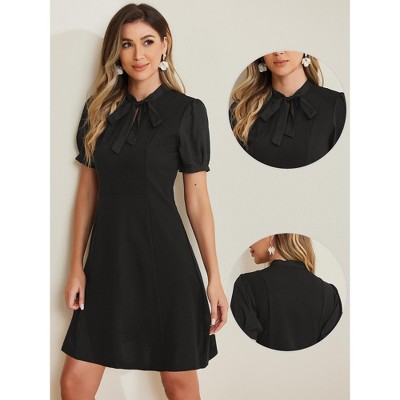 Женские платья INSPIRE CHIC Women's Bow Tie Keyhole Neck Puff Sleeve Elegant Work Dress Large Black — фото 2