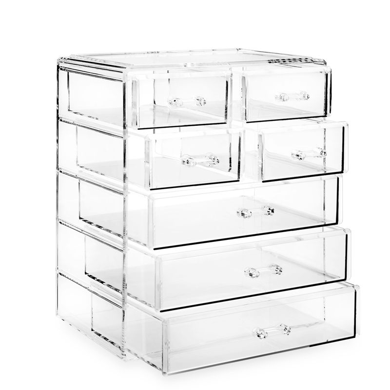 Casafield Makeup Storage Organizer, Clear Acrylic Cosmetic & Jewelry Organizer with 3 Large and 4 Small Drawers, 2 of 7