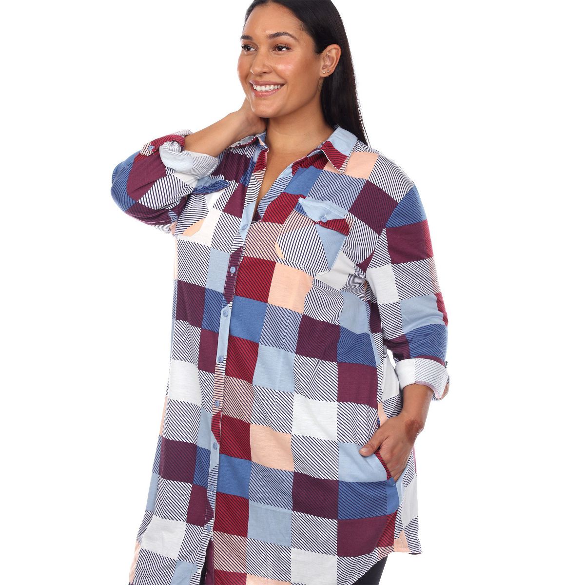 Plus Size Plaid Tunic Shirt - White Mark - thumbnail 10