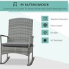 3 Piece Outdoor PE Rattan Rocking Chair Set, Patio Wicker Recliner Rocker Chair with Soft Cushion & Nature Wood Top Coffee Table - 4 of 4