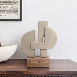 Modern Abstract Sculpture - Geometric Design, Handmade Ecomix & Mango Wood, Elegant Home & Office Decor for Living Room, Bedroom & Desk, 13" Ivory Tan - 1 of 4