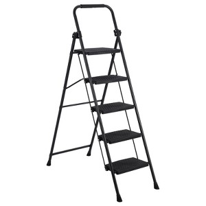 5 Folding Step Ladder - Steel Step Stool for Adults Portable Steel Ladder with Anti-Slip Wide Pedals, Safety Lock & Handrail, Multi-Purpose Space - 1 of 4