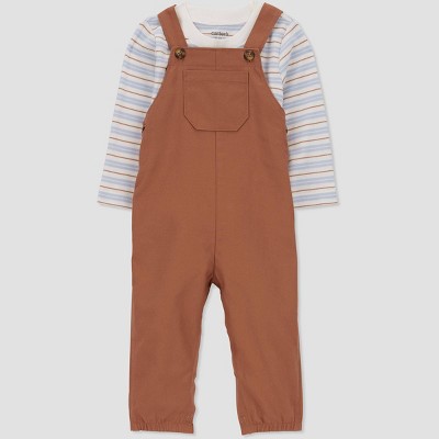 Image of Carter's Just One You® Baby Boys' Striped Top & Overalls Set - Khaki 3M
