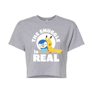 Women's - Pokémon - The Snuggle Is Real Pikachu And Piplup Cropped Graphic T-Shirt - 1 of 4