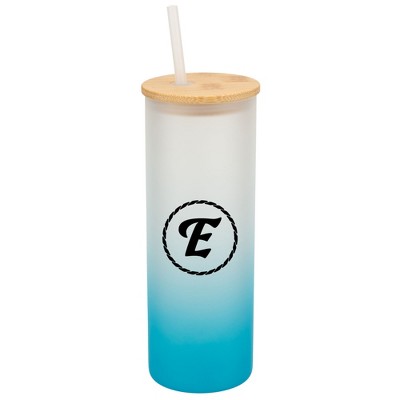 Elanze Designs E Monogram Letter Initial Rope Circle Wrap-Around Design 25 Ounce Frosted Gradient Glass On-The-Go Coffee Travel Skinny Tumbler Mug