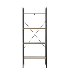 LuxenHome 4-Shelf 58.3" x 23.62" W Wood and Metal Ladder Bookcase. Brown - 1 of 4