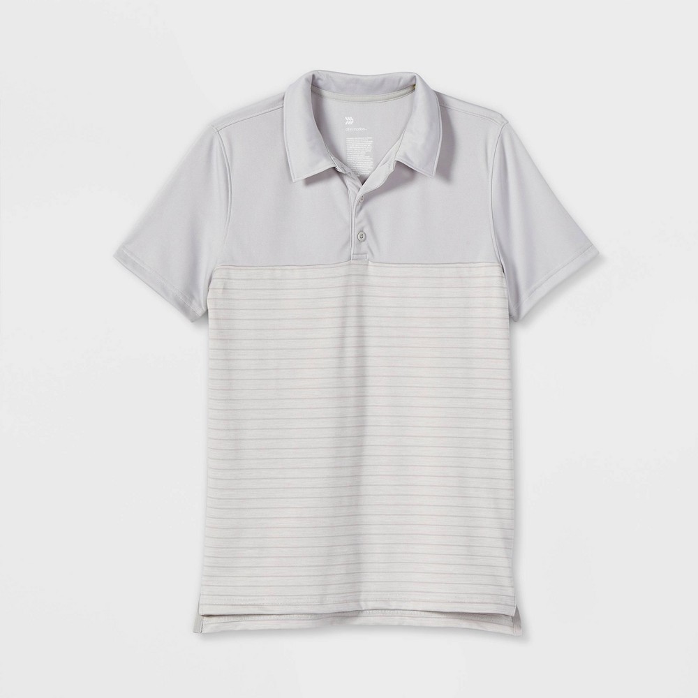 Boys' Striped Golf Polo Shirt - All in Motion Silver Small
