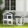 SKYONE 2-Tier Fir Wood Rabbit Hutch with Indoor Living Space, Outdoor Run, Non-Slip Ramp, Lockable - 3 of 4