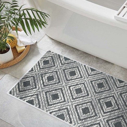 Sussexhome Non-Skid Thin Area Rugs for Laundry Room, Entryway, Bathroom and Kitchen - 20 x 31 Inches Floor Mat - Geometric-Gray2