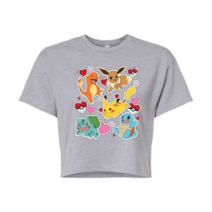Women's - Pokémon - Valentine's Day Heart Sticker Cropped Graphic T-Shirt - 1 of 4