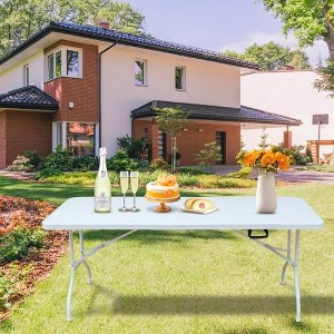 6 Foot Plastic Folding Table Portable Long Table for Indoor Outdoor Use Rectangular with Carrying Handle for Party Events - 1 of 4
