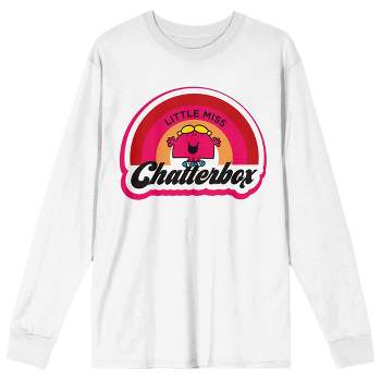 Mr. Men And Little Miss Classic Miss Chatterbox Retro Crew Neck Long Sleeve Women's White Tee