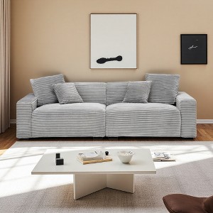 104.72" Corduroy Sofa with 4 Throw Pillows & Solid Wood Frame - 1 of 4