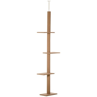 VisioGear Floor-to-Ceiling Cat Climbing Tower with Scratching Posts, Cat Tree Activity Center, Cat Tower Furniture, Brown, 17"*10.75"*89.75"