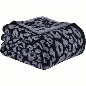 Soft Leopard Cheetah Print Throw Blanket, 60x80 Inch, Feather Knit Microfiber, Cozy Warm for Couch, Sofa, Chair, Bed - Blue Black - 1 of 4