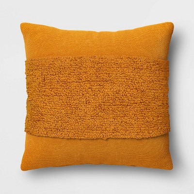 Cotton Tufted Square Throw Pillow Gold - Threshold™: Woven Texture, Indoor Decor, Polyester Fill
