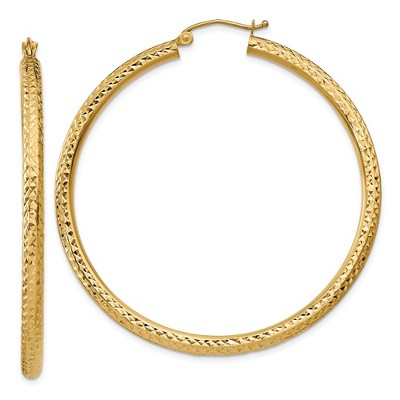 Black Bow Jewelry 3mm, 14k Yellow Gold Diamond-cut Hoops, 50mm (1 7/8 Inch)