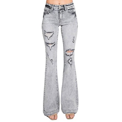 Women's Kelly Mid Rise Stretch Flare Jean With Trouser Hem - Petra153