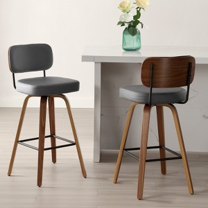 Bekrvio 26"/29" Mid-Century Modern Swivel Bar Stools Set of 1/2/3/4- Faux Leather Upholstered with Back and Bent Wood Legs,Ideal for Kitchen Island - 1 of 4