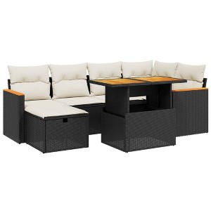 vidaXL 7 Piece Patio Sofa Set with Cushions - Black and Cream without Storage - 1 of 4