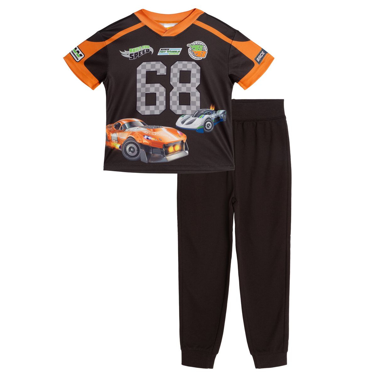 Hot Wheels Mesh V-neck T-Shirt and French Terry Jogger Pants Outfit Set Little Kid