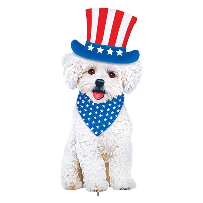 Collections Etc Patriotic Realistic Bichon Frisé Outdoor Garden Stake