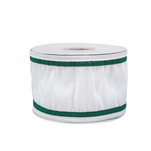 3" Dupioni Double-Sided Ribbon White & Green - National Tree Company - 1 of 4