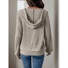 Casual Ribbed Knit Hooded Sweater for Women, Loose Fit Loungewear Top, Cozy Pullover with Hood & Button Details - 3 of 4