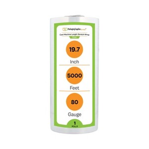 PSBM 1 Roll Clear 19.7" x 5000 Ft. x 80 Gauge Cast Hand Machine Length Stretch Wrap - 1 of 4