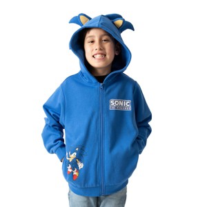 Sonic The Hedgehog Cosplay With Foam Ears Long Sleeve Blue Boy's Zip Up Hooded Sweatshirt - 1 of 4