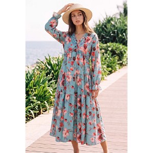 boho tiered maxi dress Attraco Women's Floral Print V-Neck Ruffle Long Sleeve Flowy Dress : Target bohemian boho maxi dress Royal Blue With Bow Size:XL | US 10 | AUS/UK 14 Featuring a soft ombré CATEGORY_Dresses