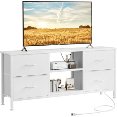 Gikpal Dresser TV Stand for 50 inch TV, Wide Dressers & Chests of Drawers with Charging Station & 4 PU Drawers Storage, Console Sofa Table for Bedroom