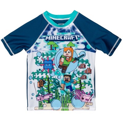 Minecraft Alex Steve Big Boys Rash Guard and Swim Trunks Outfit Set Blue 8 — фото 3