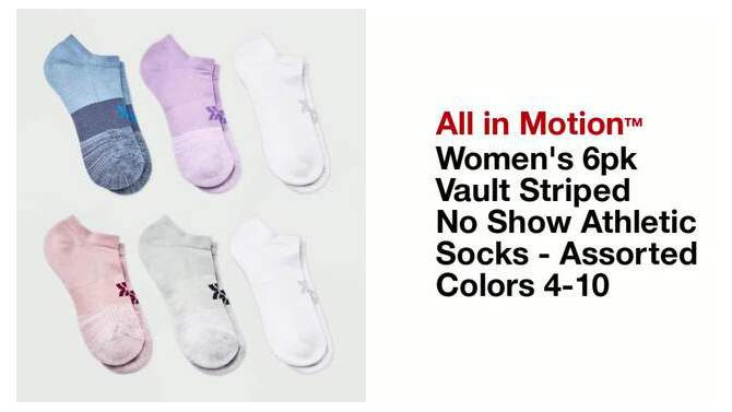 Women&#39;s 6pk Vault Striped No Show Athletic Socks - All In Motion&#8482; Assorted Colors 4-10, 2 of 5, play video