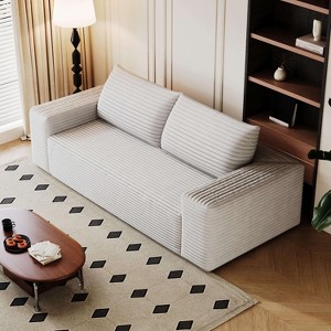 ORRD 63" White Corduroy 2-Seater Sofa Deep Seat | No Assembly | Comfy Loveseat for Home - 1 of 4